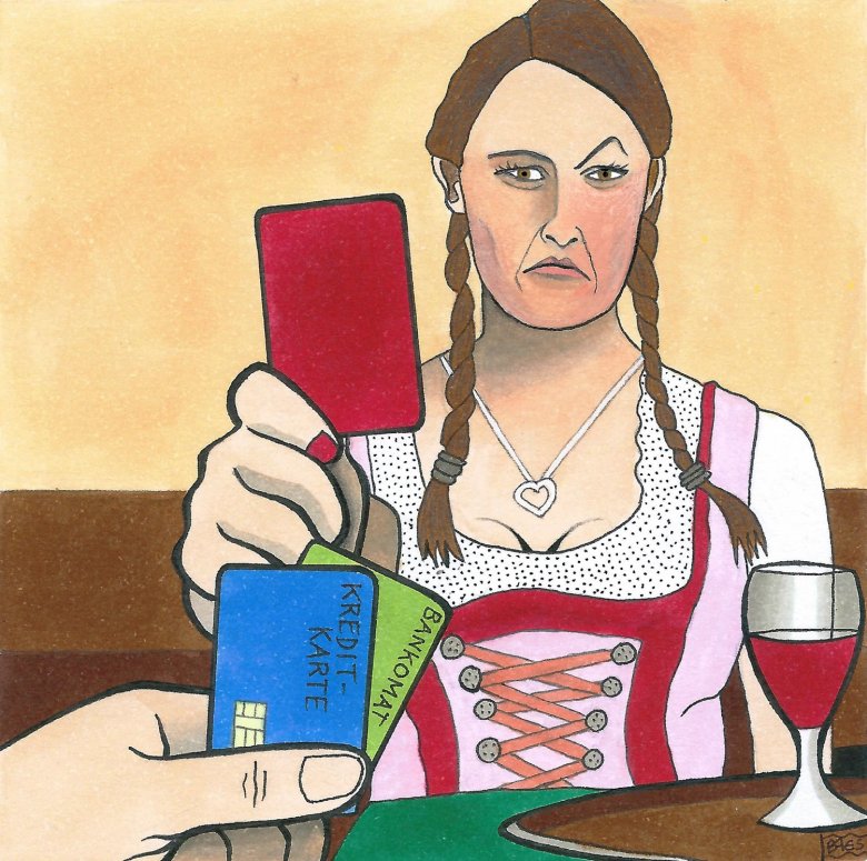 Spesso nei rifugi non &egrave; possibile pagare con il bancomat o la carta di credito., © Illustrazione: Bertram Haid